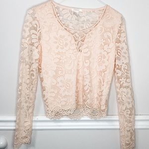 FOREVER 21 Pink Lace Long Sleeve Top